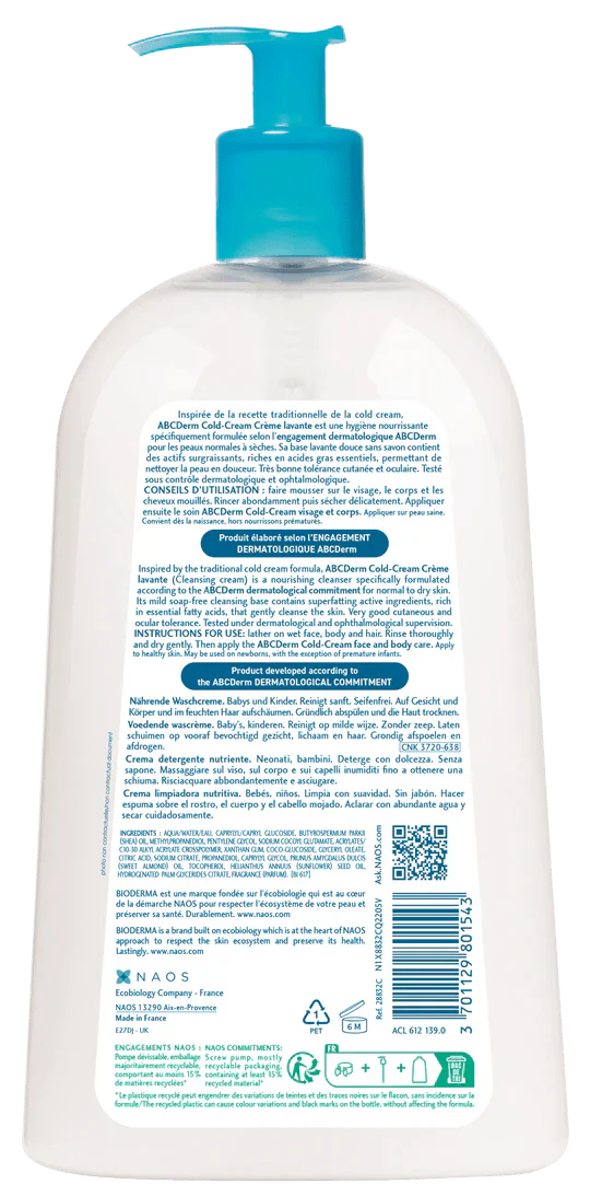 BIODERMA ABCDERM COLD CREAM CREME LAVANTE 1L