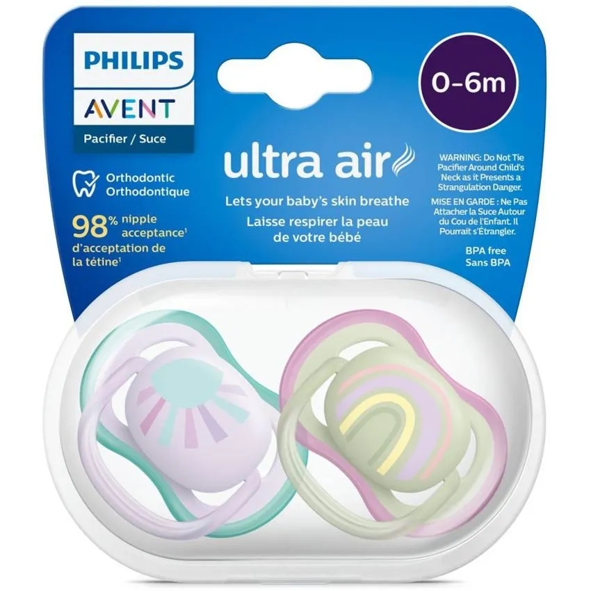 [8720689017152] AVENT SUCETTES ULTRA AIR 0-6M FILLE SOLEIL-ARC-EN-CIEL 2U