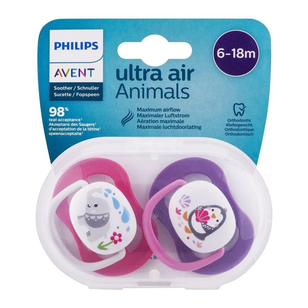 [8710103949428] AVENT SUCETTES ULTRA AIR ANIMALS 6-18M FILLE ELEPHANT-PENGUIN 2U