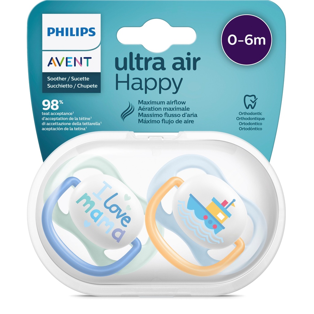 [8710103949169] AVENT SUCETTES ULTRA AIR HAPPY 0-6M GARCON MAMA-BATEAU 2U
