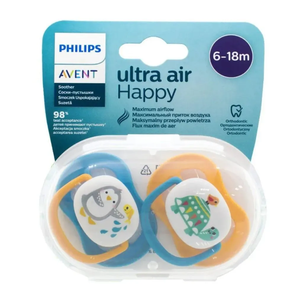 [8710103949381] AVENT SUCETTES ULTRA AIR HAPPY 6-18M GARCON PENGUIN-TORTUE 2U