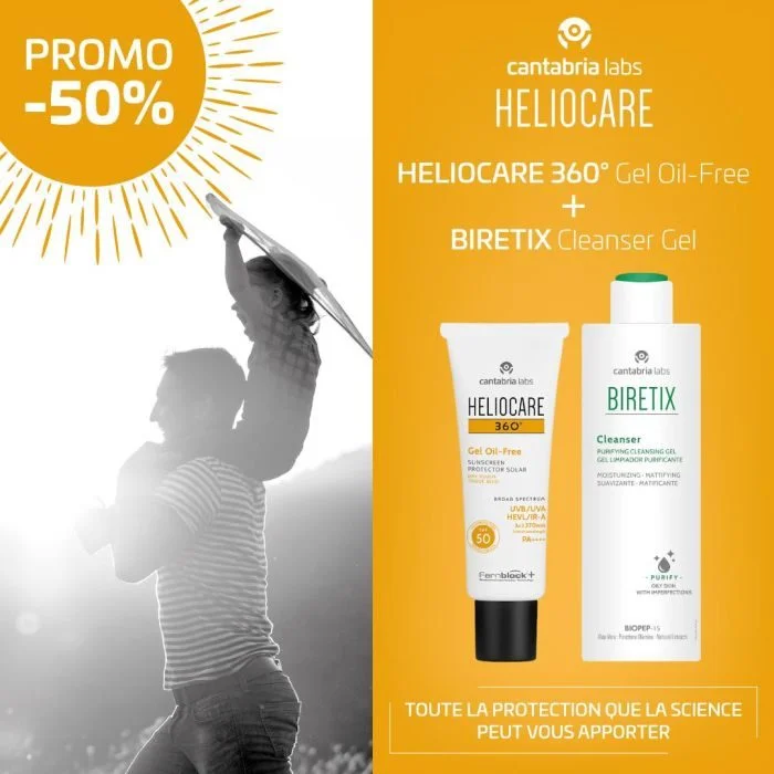 [8470001724137] CANTABRIA LABS PACK HELIOCARE 360° GEL OIL-FREE SPF50 50ML + BIRETIX CLEANSER 200ML
