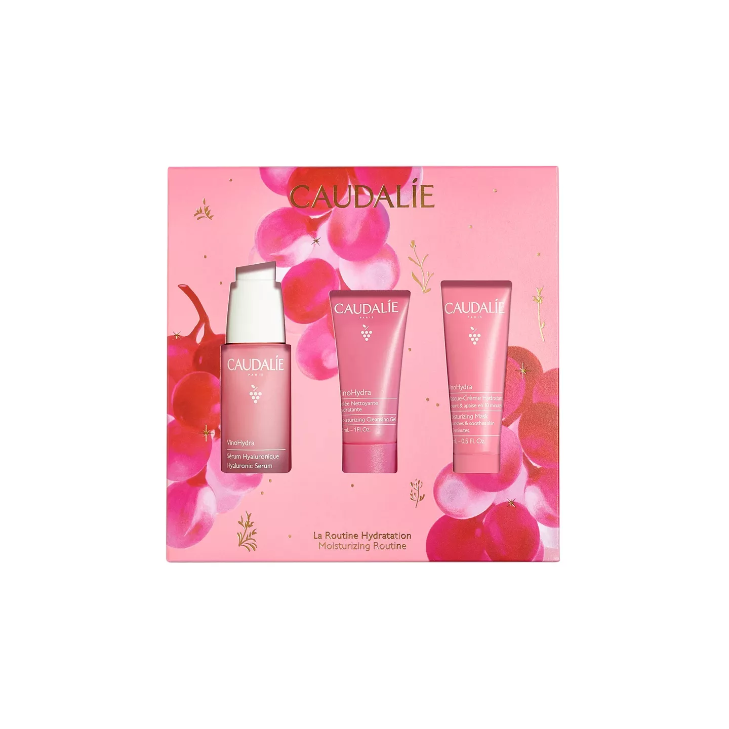CAUDALIE COFFRET LA ROUTINE HYDRATATION - SERUM, MASQUE-CREME ET GEL DOUCHE ROSE DE VIGNE