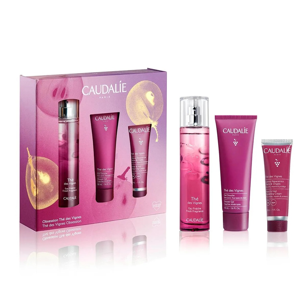CAUDALIE COFFRET OBSESSION THE DES VIGNES - EAU FRAICHE, GEL DOUCHE ET CREME MAINS