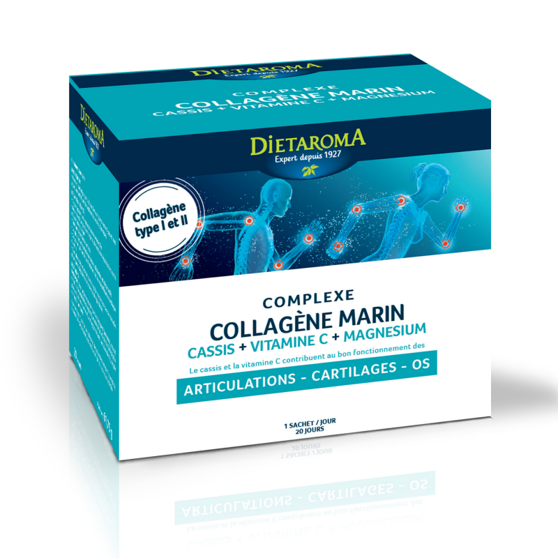 [3460341521348] DIETAROMA COMPLEXE COLLAGENE MARIN + CASSIS + VITAMINE C + MAGNESIUM - ARTICULATIONS, CARTILAGES ET OS - 20 SACHETS