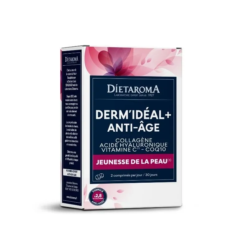[3460341503757] DIETAROMA DERM'IDEAL PLUS COLLAGENE + COQ10 + ACIDE HYALURONIQUE - 1ERS SIGNES DE L' AGE - 60 COMPRIMES