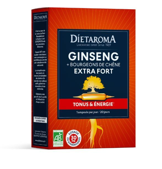 [3460341513183] DIETAROMA GINSENG + BOURGEONS DE CHENE BIO - TONUS ET ENERGIE - 20 AMPOULES