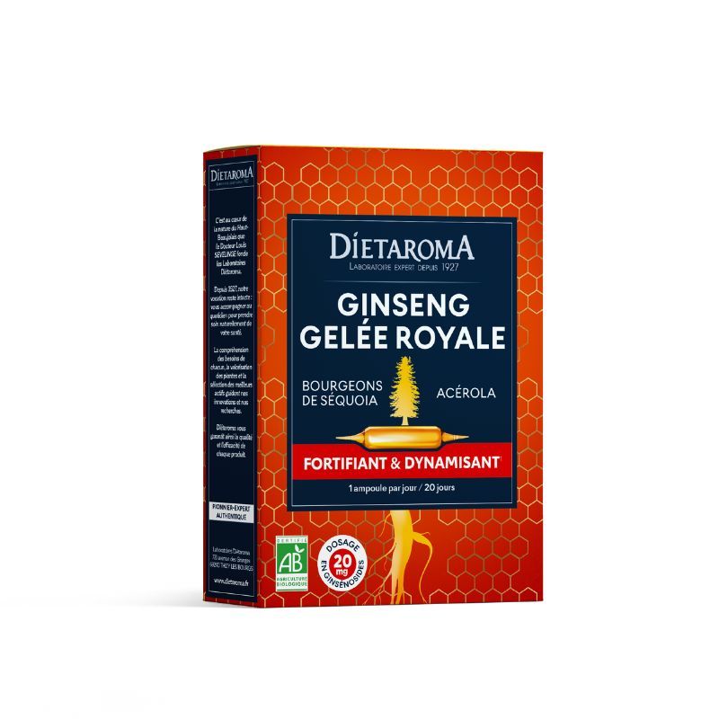 [3460341528750] DIETAROMA GINSENG GELEE ROYALE BIO - FORTIFIANT ET DYNAMISANT - 20 AMPOULES