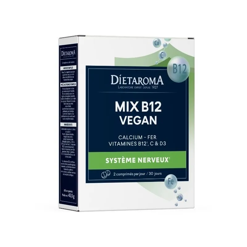 [3460341505546] DIETAROMA MIX B12 + FER + D3 + CALCIUM + VIT C VEGAN - 60 COMPRIMES