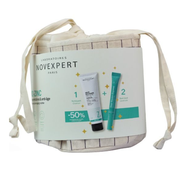 NOVEXPERT POCHON GELEE MOUSSANTE PEAU NETTE TRIO ZINC + STOP BOUTON 7ML