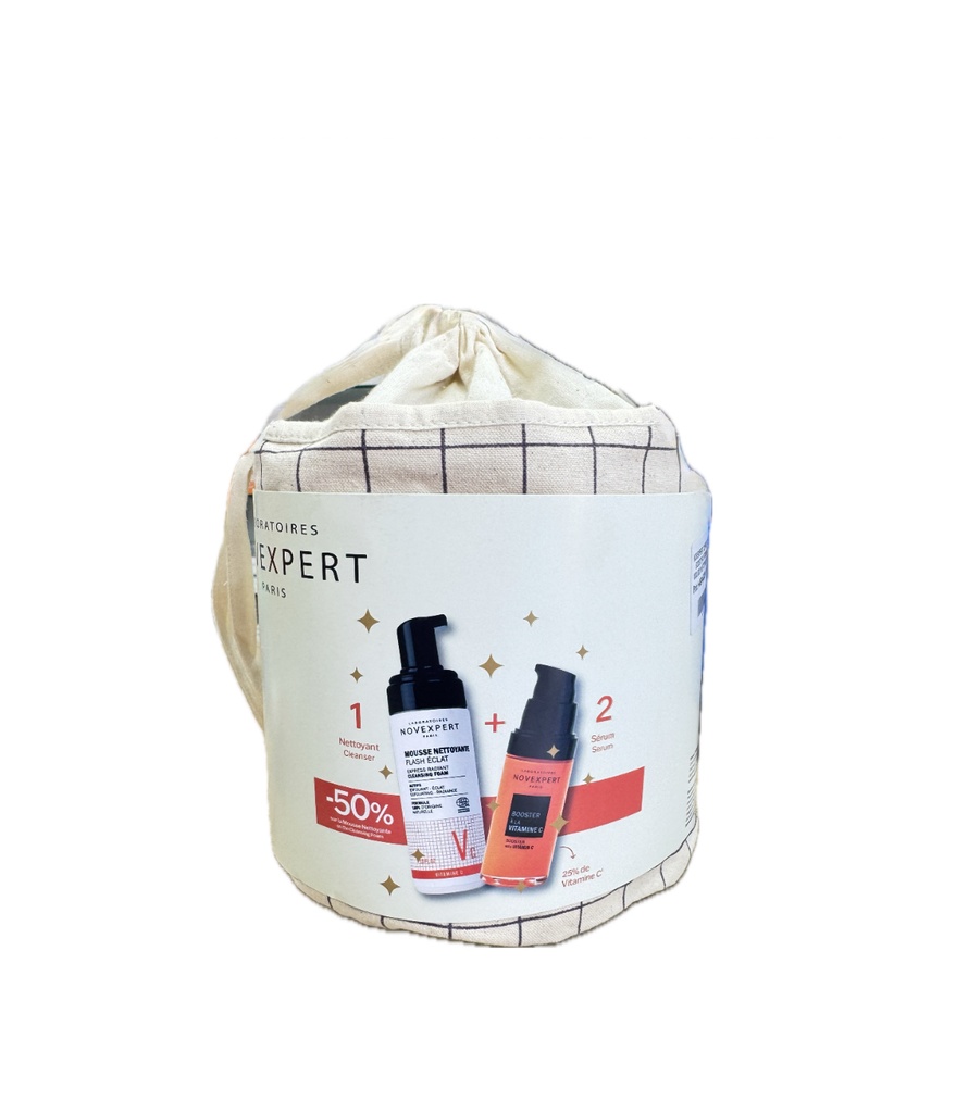 [3661467000032] NOVEXPERT POCHON SERUM BOOSTER VITAMINE C 30ML + MOUSSE NETTOYANTE FLASH ECLAT 150ML