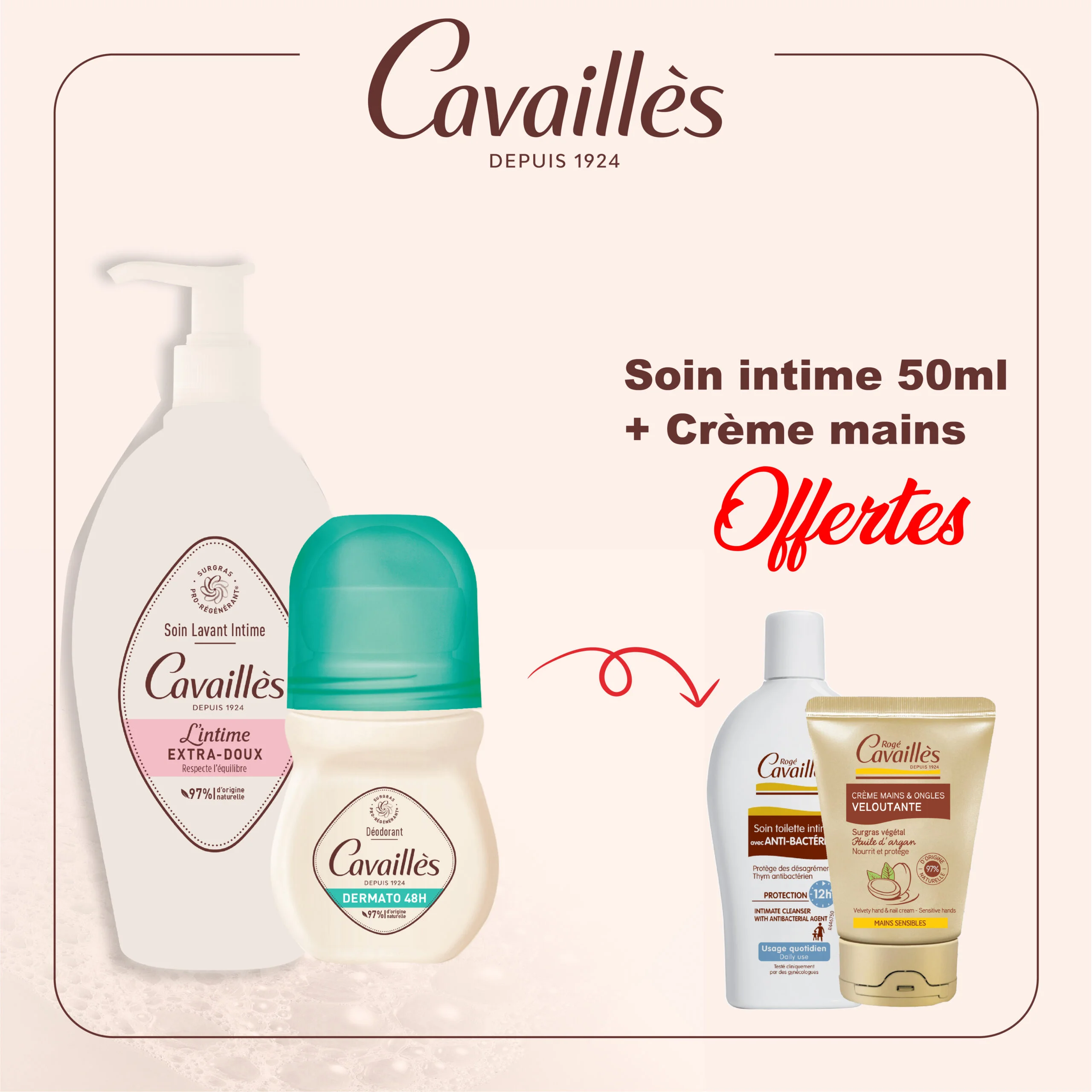 [9793205279623] ROGE CAVAILLES PACK DEO + SOIN MULTI-USAGE+ SOIN INTIME + CREME MAINS VELOUTANTE