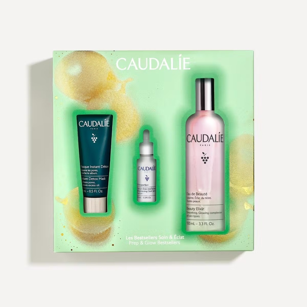 CAUDALIE COFFRET BESTSELLERS SOIN ET ECLAT - EAU DE BEAUTE, MASQUE INSTANT DETOX ET  SERUM ECLAT