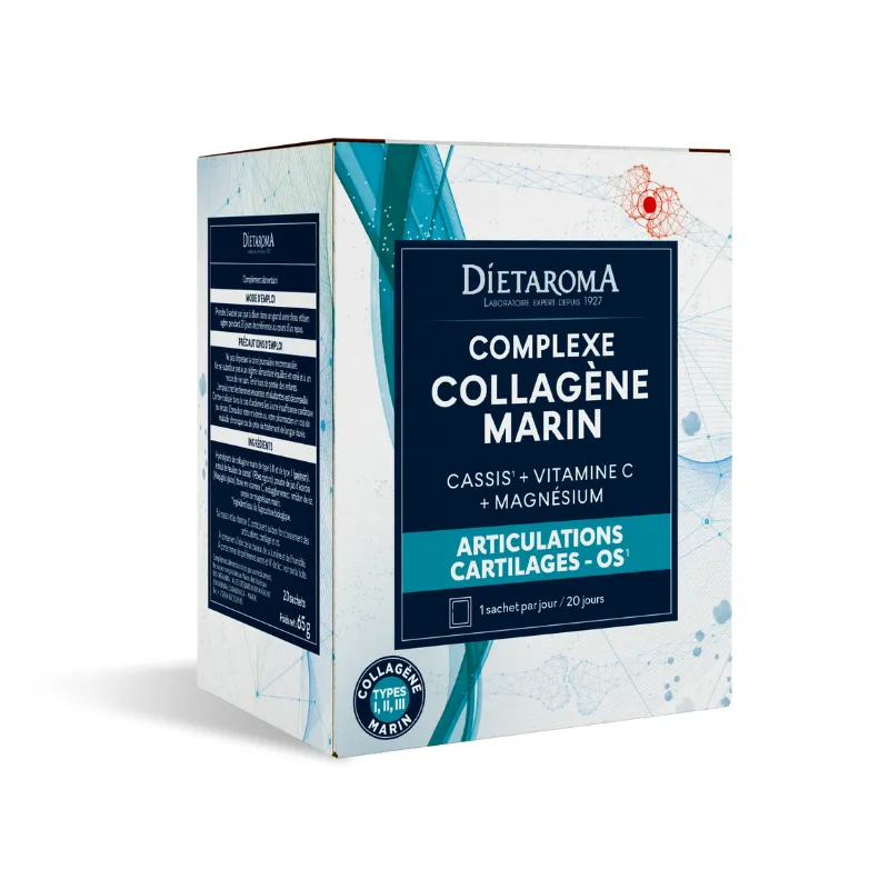DIETAROMA COMPLEXE COLLAGENE MARIN + CASSIS + VITAMINE C + MAGNESIUM - ARTICULATIONS, CARTILAGES ET OS - 20 SACHETS