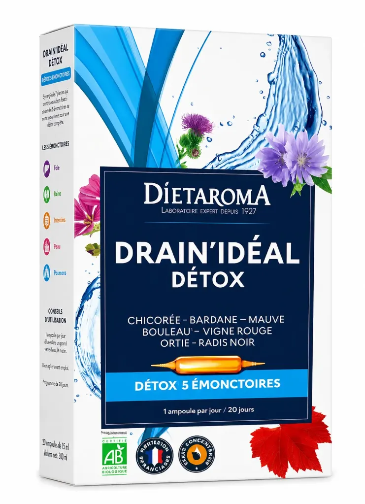 DIETAROMA DRAIN'IDEAL DETOX 5 EMONCTOIRES BIO - 20 AMPOULES
