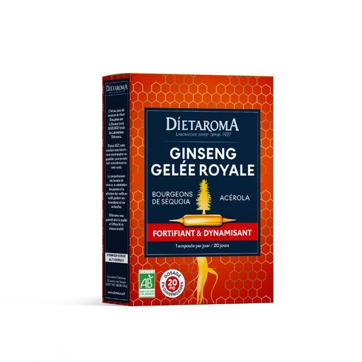 DIETAROMA GINSENG GELEE ROYALE BIO - FORTIFIANT ET DYNAMISANT - 20 AMPOULES