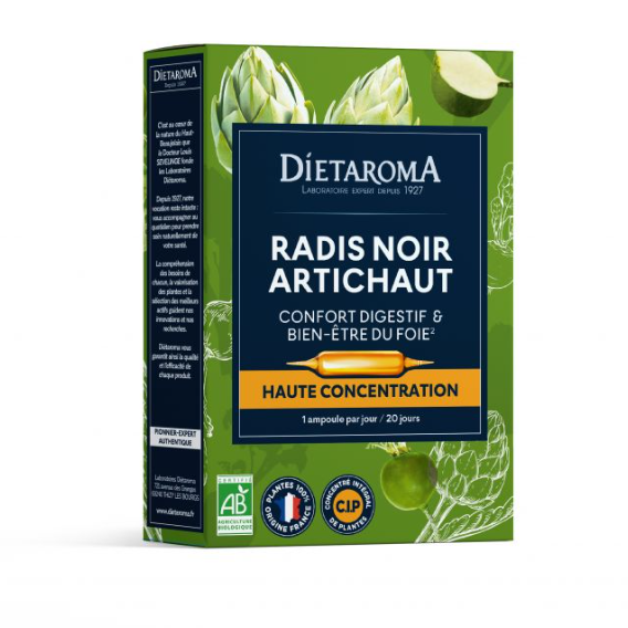DIETAROMA RADIS NOIR ARTICHAUT BIO - CONFORT DIGESTIF ET BIEN-ETRE DU FOIE - 20 AMPOULES
