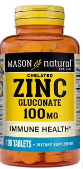 MASON NATURAL CHELATED ZINC GLUCONATE 100MG 100 TABLETS
